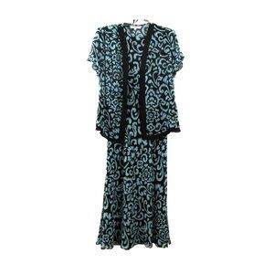 Studio 1 Shrug Jacket & Dress 2-Piece Size 10 Black & Blue Print Lined Formal